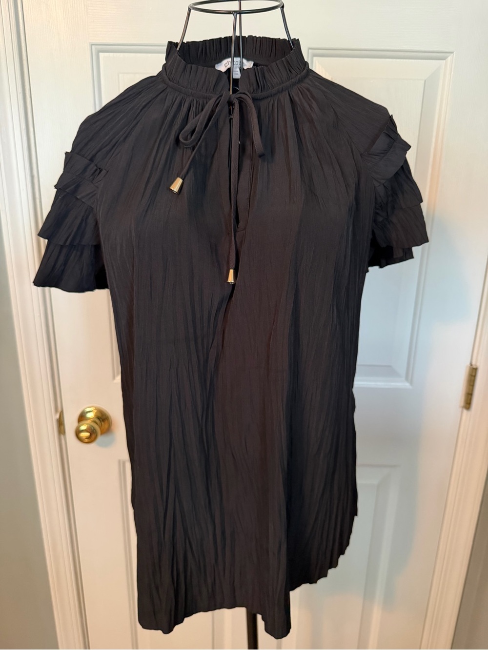 Chico's Black Tie-Neck Ruffle Sleeve Blouse